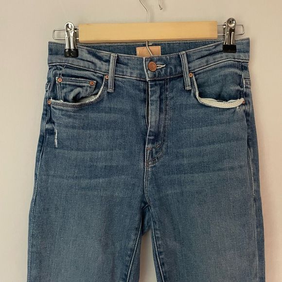 MOTHER The Weekender Fray Mid Rise Flare Blue Jeans, women's size 24 - Picture 4 of 12